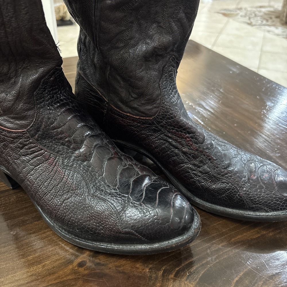 Lucchese 1883 Black Cherry Ostrich Leg Western Cowboy Boots Men 10.5 2E Wide - Picture 2 of 14